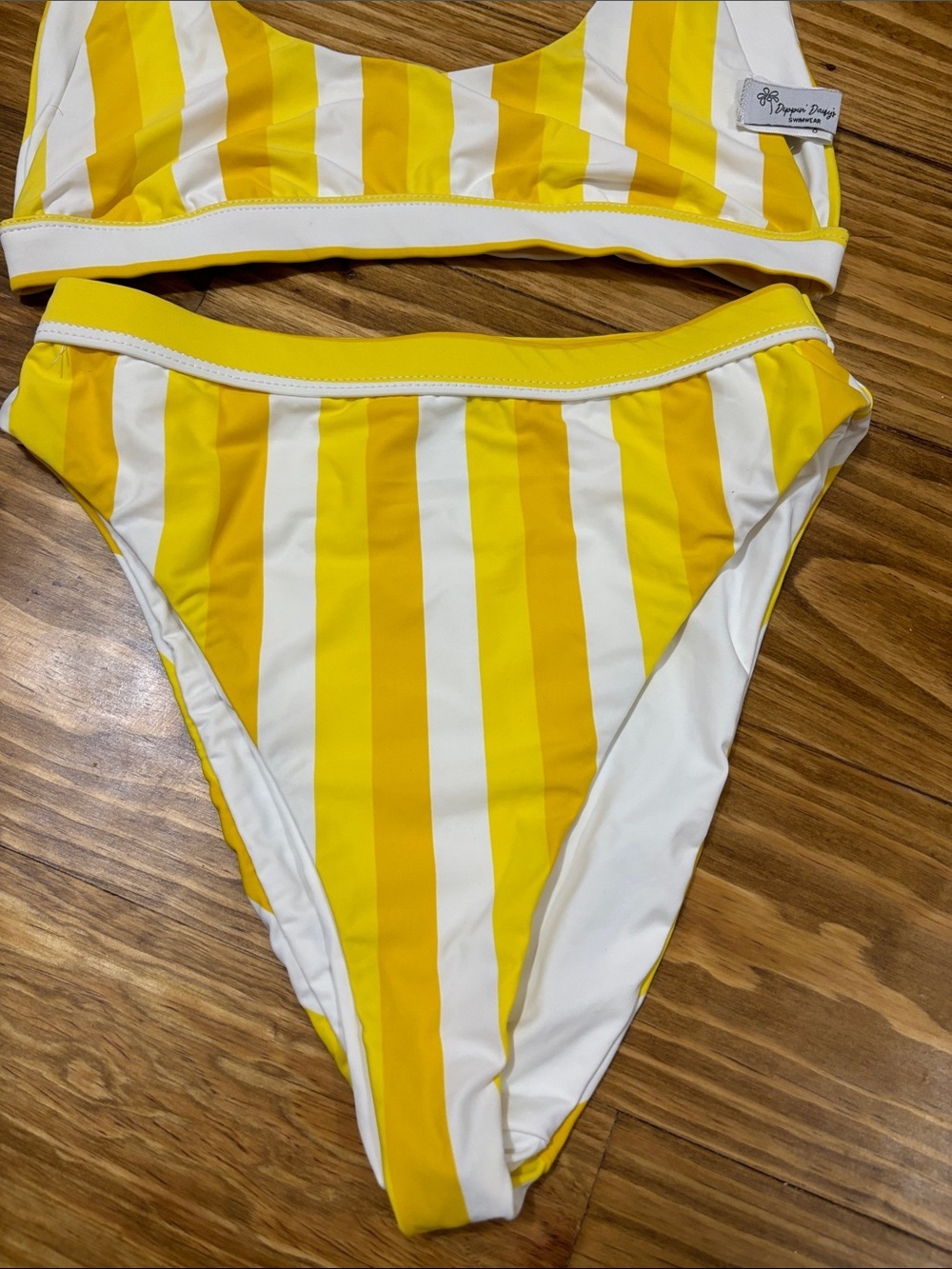 Dipping’ Daisy’s Size Small Yellow and White Striped Bikini - Picture 3 of 5